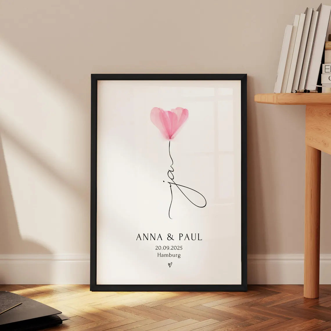 Hochzeit Geschenk Brautpaar personalisiert Ja Poster mit Namen – Verlobungsgeschenk Bilderrahmen