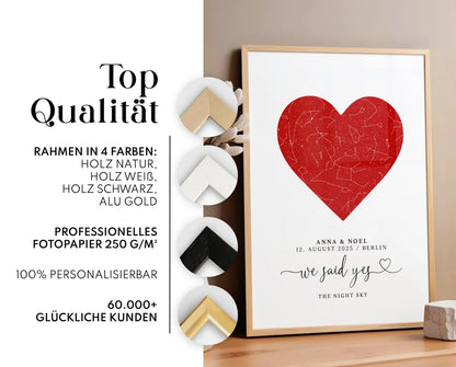 We said yes Poster – Personalisiertes Sternenhimmel Geschenk zur Verlobung oder Hochzeit mit Herz für Brautpaar