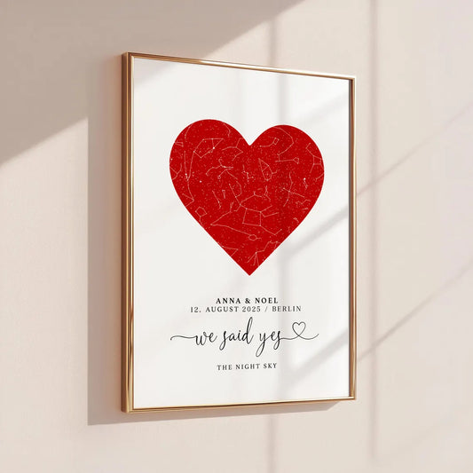 We said yes Poster – Personalisiertes Sternenhimmel Geschenk zur Verlobung oder Hochzeit mit Herz für Brautpaar