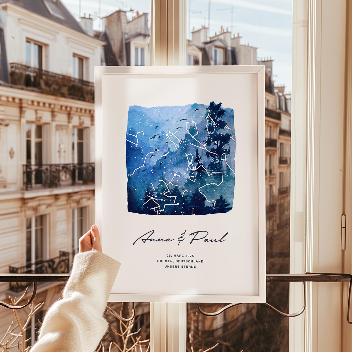 Unsere Sterne - Poster -  Personalisierte Sternkarte in Aquarell, Wald