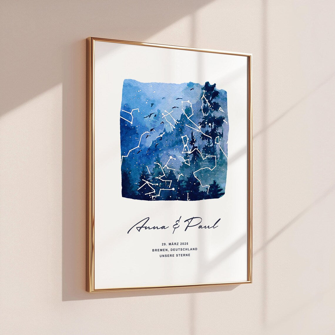 Unsere Sterne - Poster -  Personalisierte Sternkarte in Aquarell, Wald
