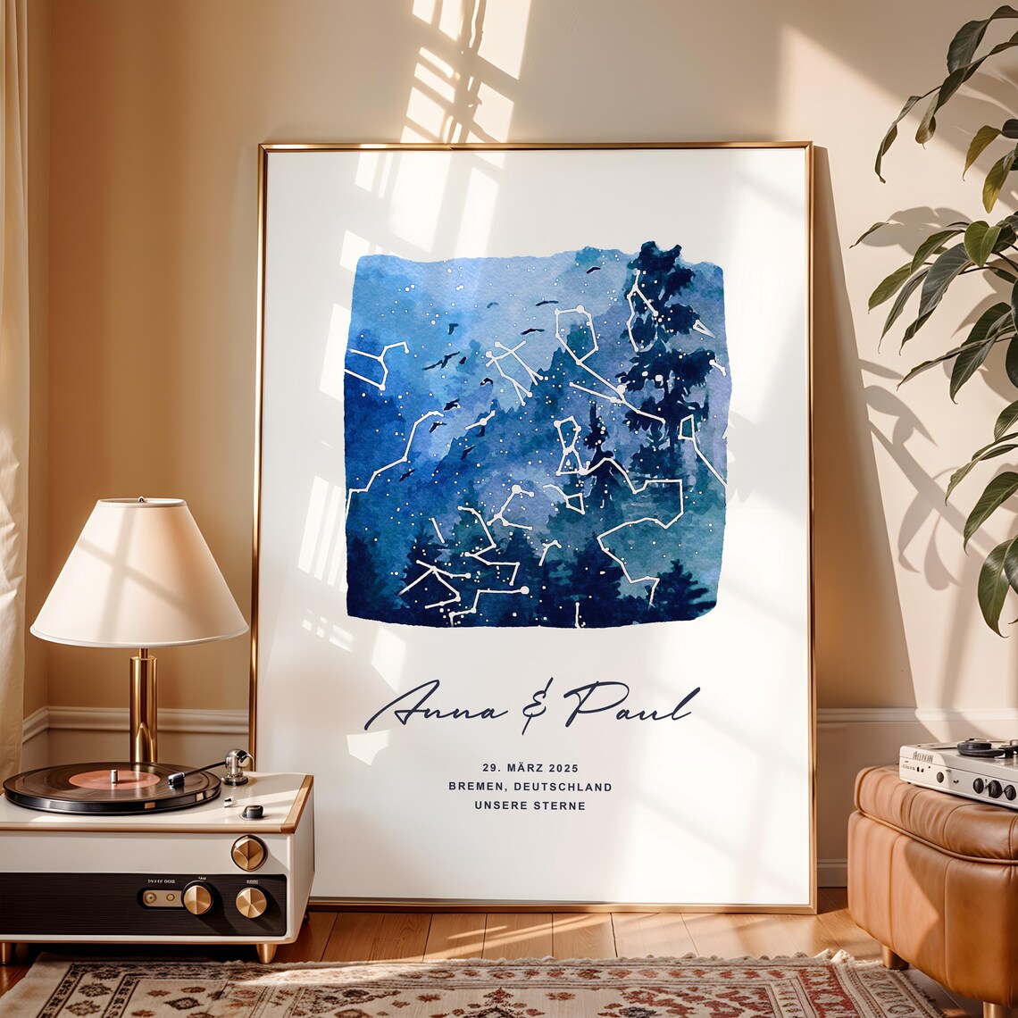 Unsere Sterne - Poster -  Personalisierte Sternkarte in Aquarell, Wald