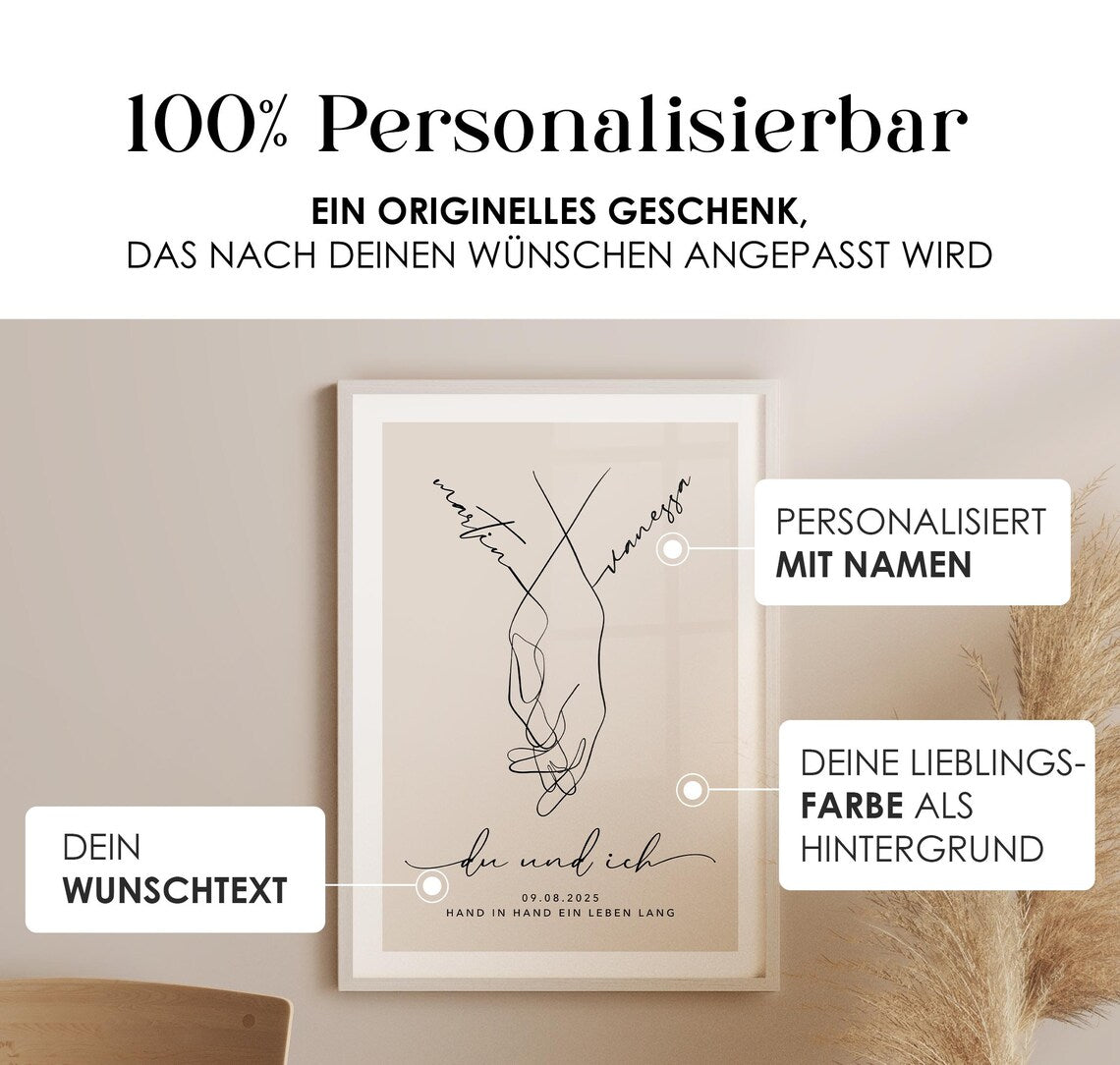 Du und ich Bild – Personalisiertes Hochzeitsgeschenk für Brautpaar Verlobungsgeschenk
