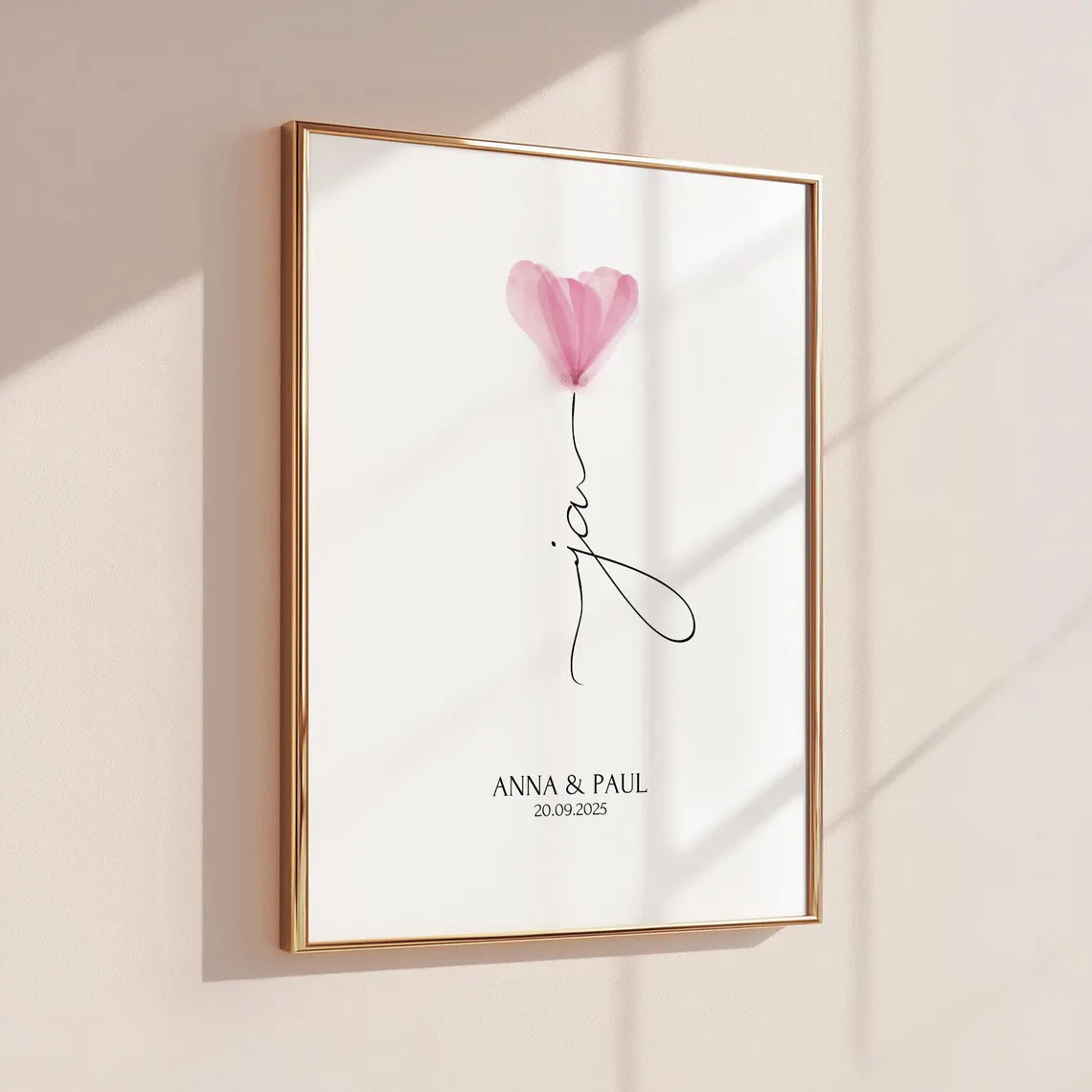 Personalisiertes Ja Poster mit Blume Geschenk Brautpaar Hochzeit