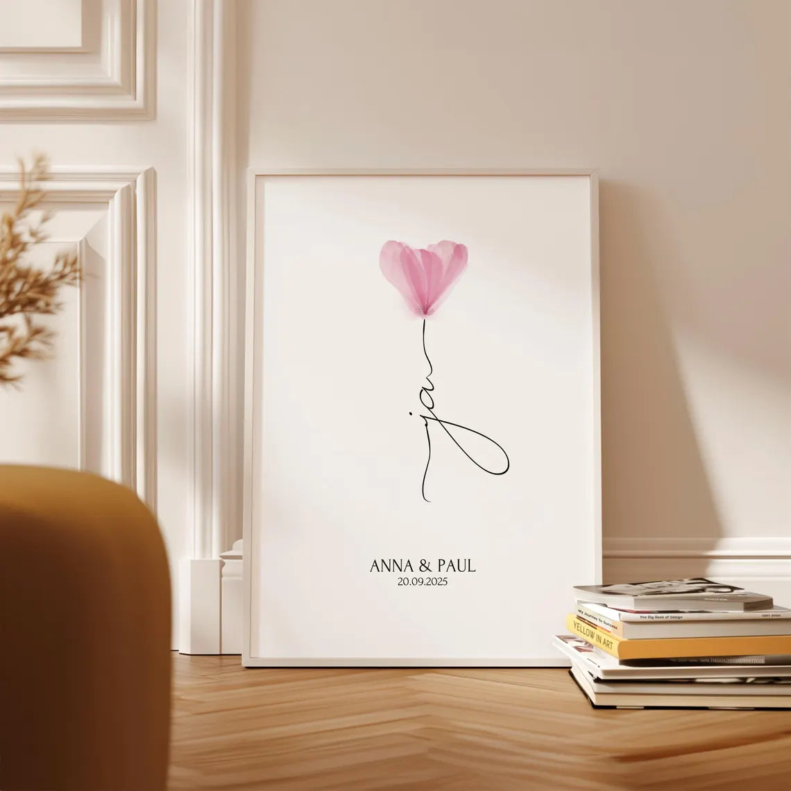 Personalisiertes Ja Poster mit Blume Geschenk Brautpaar Hochzeit