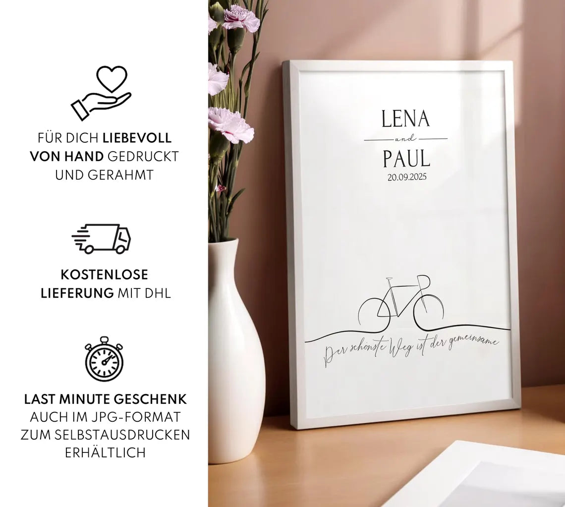 Hochzeit Geschenk personalisiertes Fahrrad Poster A4 A3 A2
