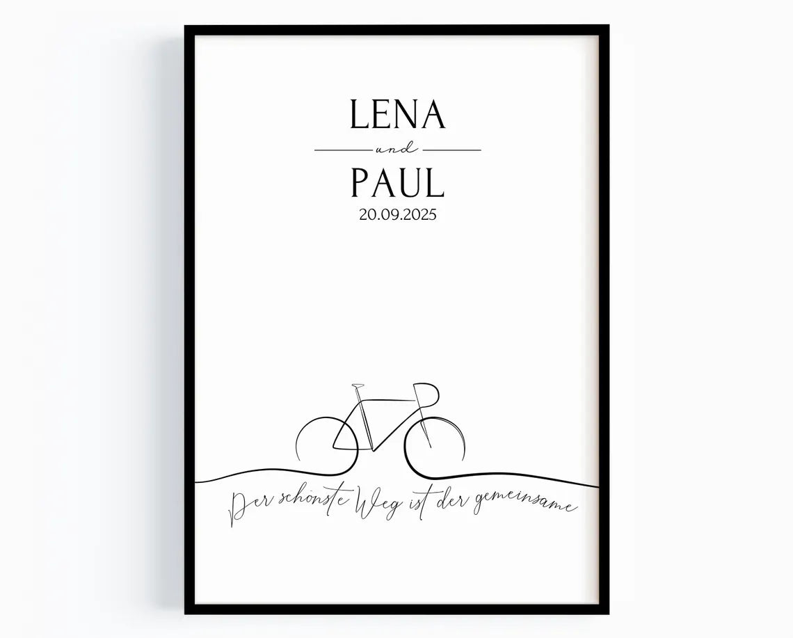 Hochzeit Geschenk personalisiertes Fahrrad Poster A4 A3 A2