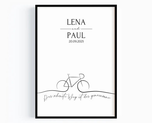 Hochzeit Geschenk personalisiertes Fahrrad Poster A4 A3 A2