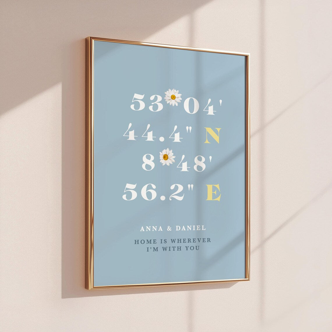 Koordinaten Bild Blau personalisiert – Geschenk für sie oder ihn zum Valentinstag, Jahrestag oder Hochzeitstag