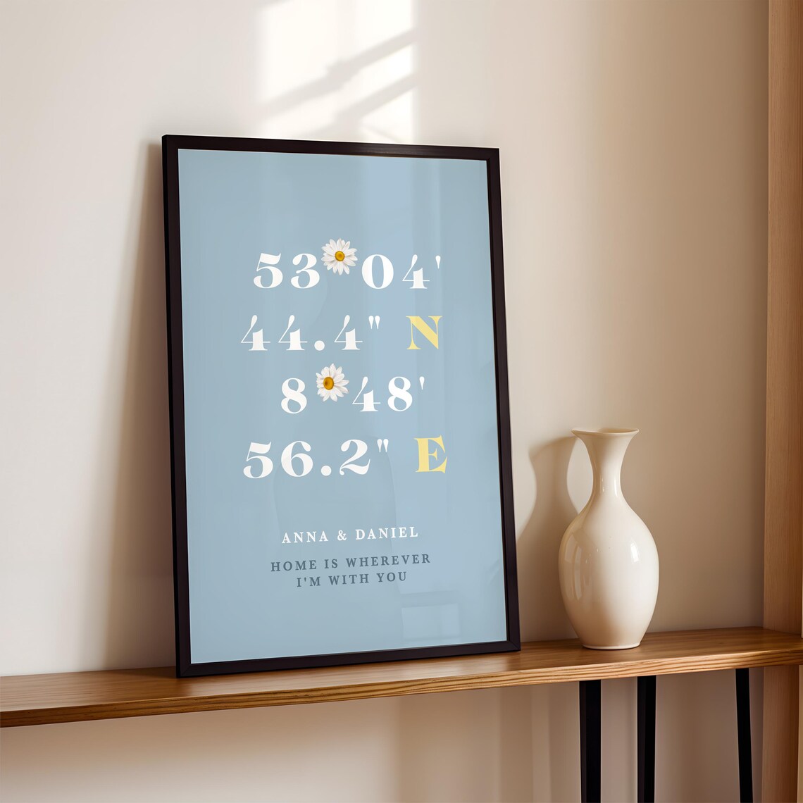 Koordinaten Bild Blau personalisiert – Geschenk für sie oder ihn zum Valentinstag, Jahrestag oder Hochzeitstag