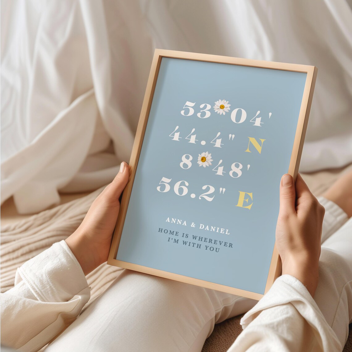 Koordinaten Bild Blau personalisiert – Geschenk für sie oder ihn zum Valentinstag, Jahrestag oder Hochzeitstag