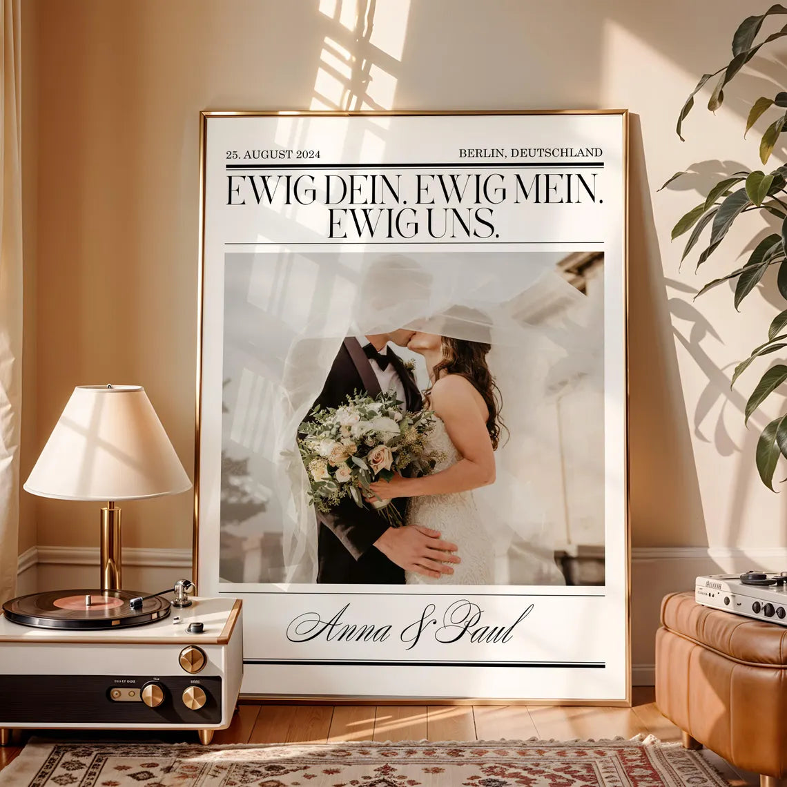 Hochzeitstag Geschenk Poster mit Hochzeitsfoto - Boho Stil