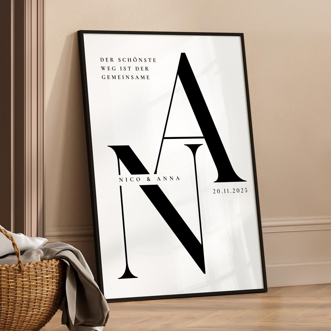 Hochzeitsgeschenk personalisiert Bild mit Namen & Datum für Brautpaar
