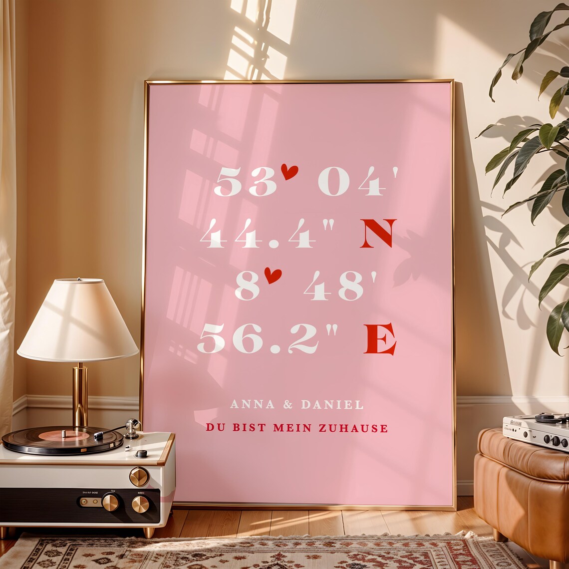 Koordinaten Bild Rosa – Geschenk zum Valentinstag oder Jahrestag