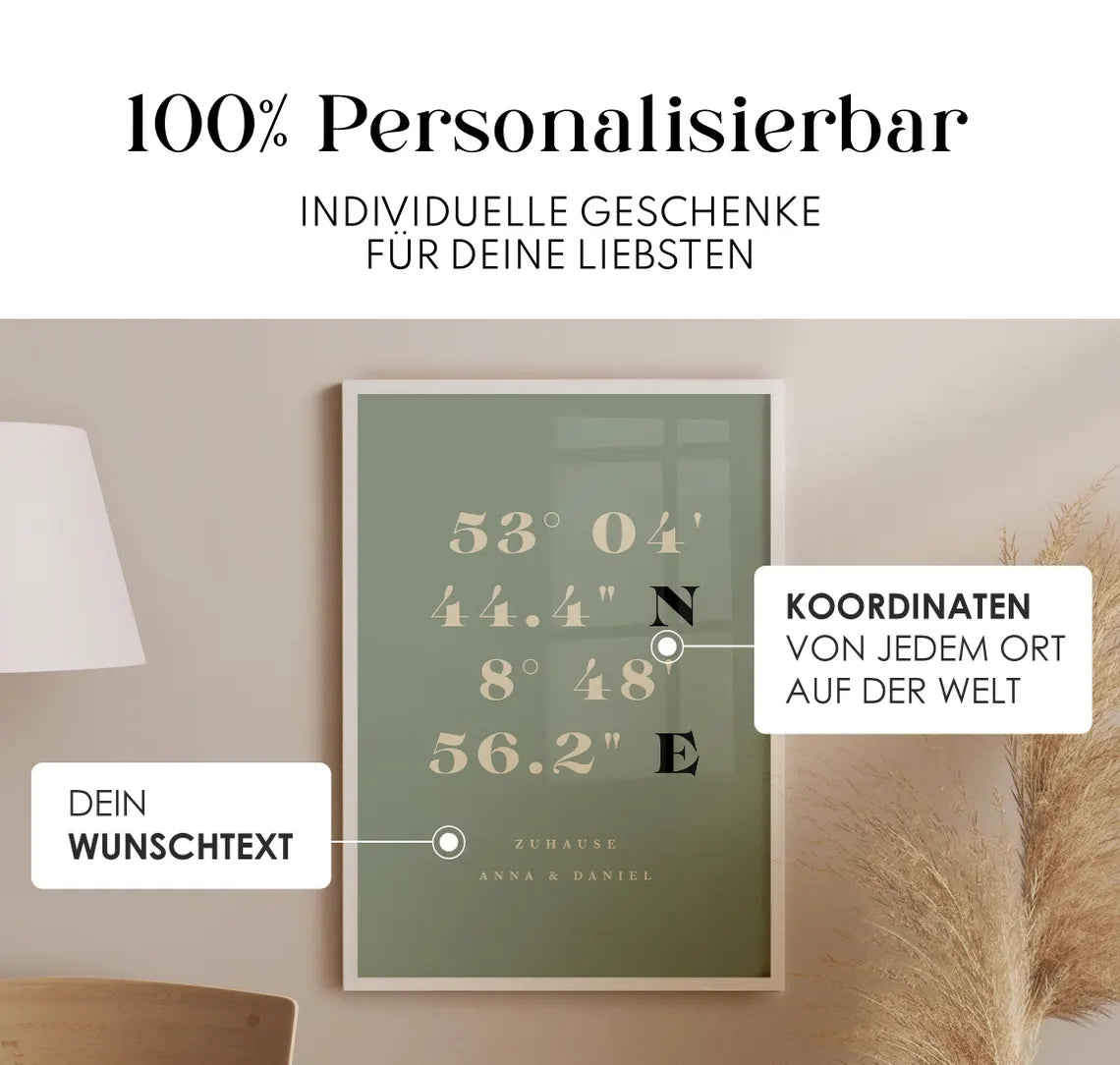 Wo alles begann Poster – Personalisiertes Koordinaten Bild in Grün & Beige