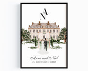 Personalisiertes Hochzeitsgeschenk – Illustriertes Poster von Braut und Bräutigam von hinten, Hochzeit Geschenk