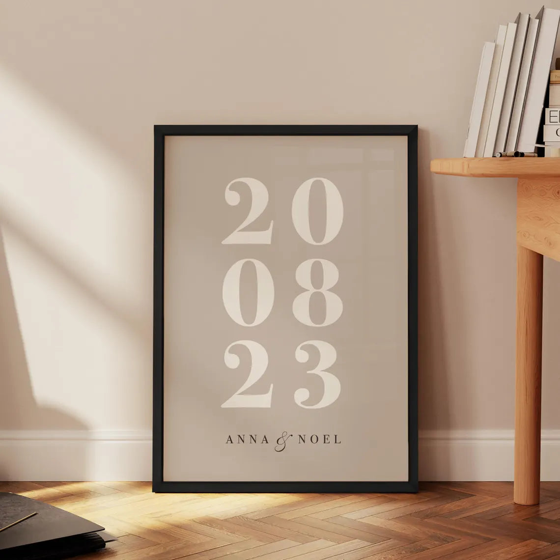 Individuelles Hochzeitsgeschenk – Beige Poster mit Namen & Datum