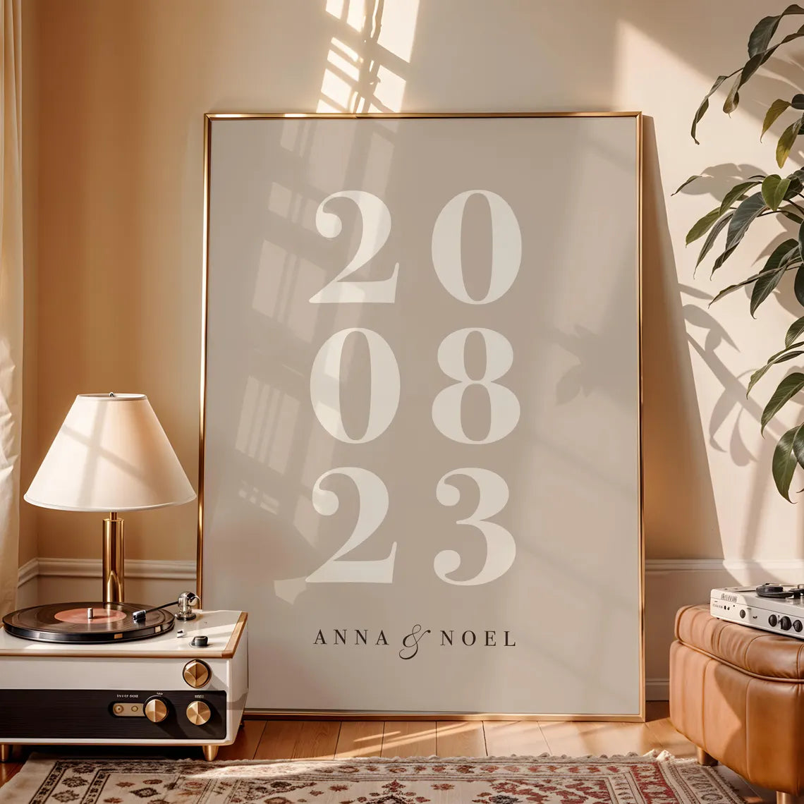 Individuelles Hochzeitsgeschenk – Beige Poster mit Namen & Datum