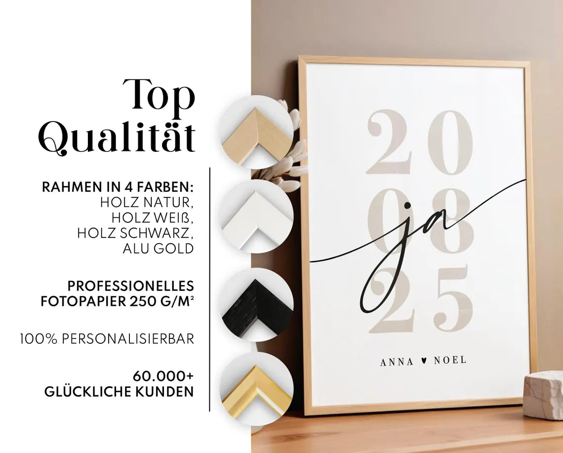 Ja Hochzeit Geschenk für das Brautpaar - Hochzeitsgeschenk mit Datum