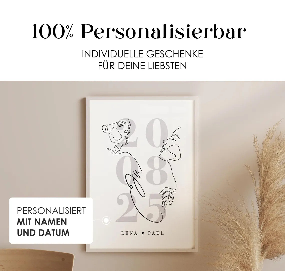 Individuelles Hochzeitsbild – Grau Poster mit „Ja“, Datum und Namen
