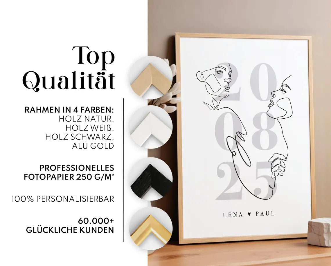 Individuelles Hochzeitsbild – Grau Poster mit „Ja“, Datum und Namen