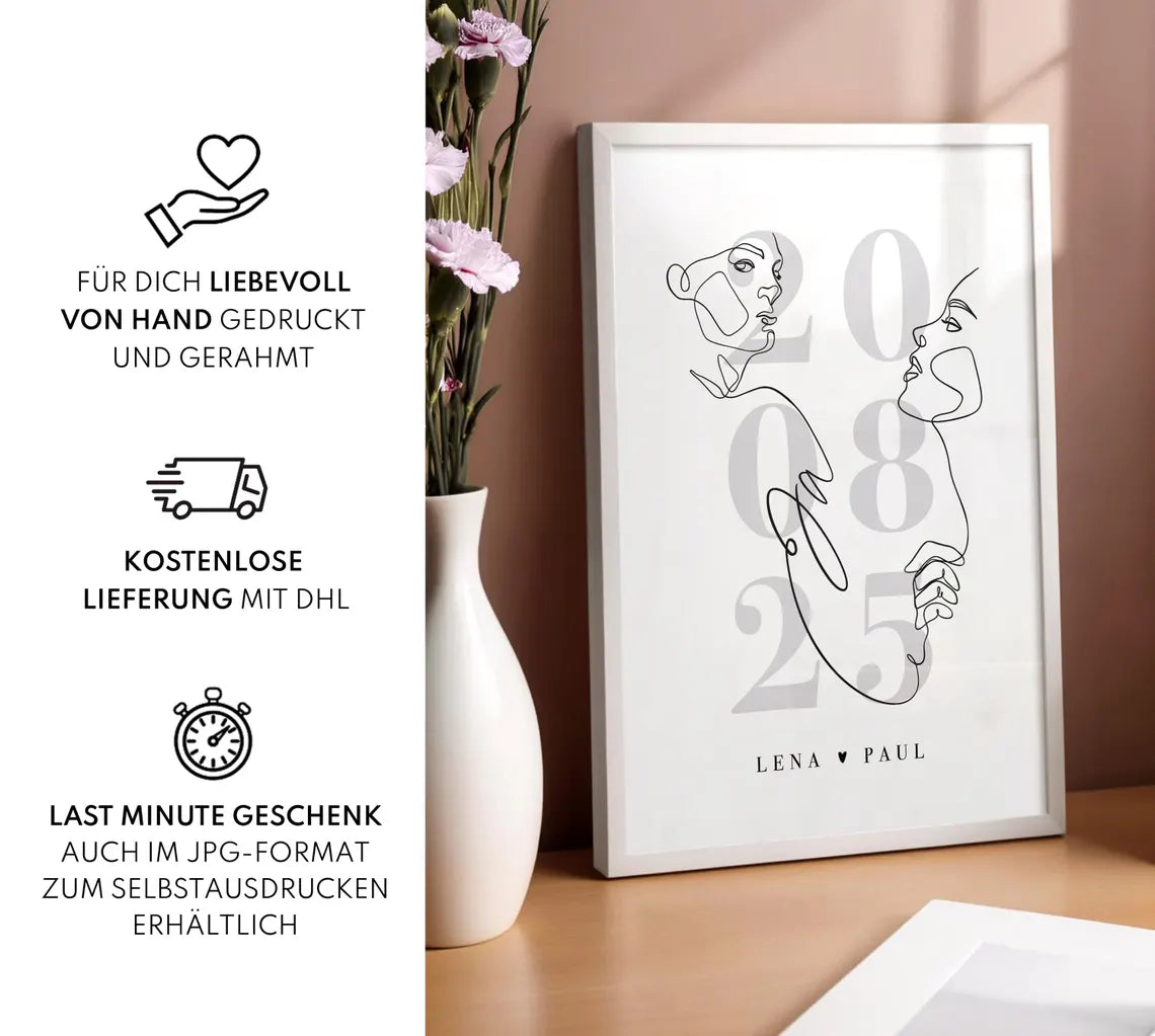 Individuelles Hochzeitsbild – Grau Poster mit „Ja“, Datum und Namen