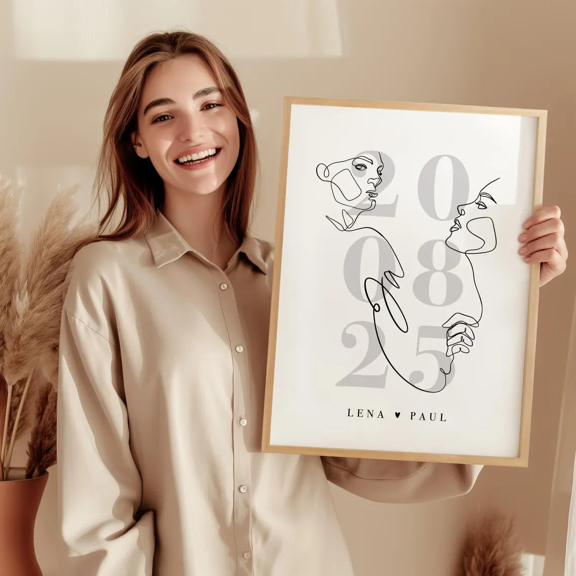 Individuelles Hochzeitsbild – Grau Poster mit „Ja“, Datum und Namen