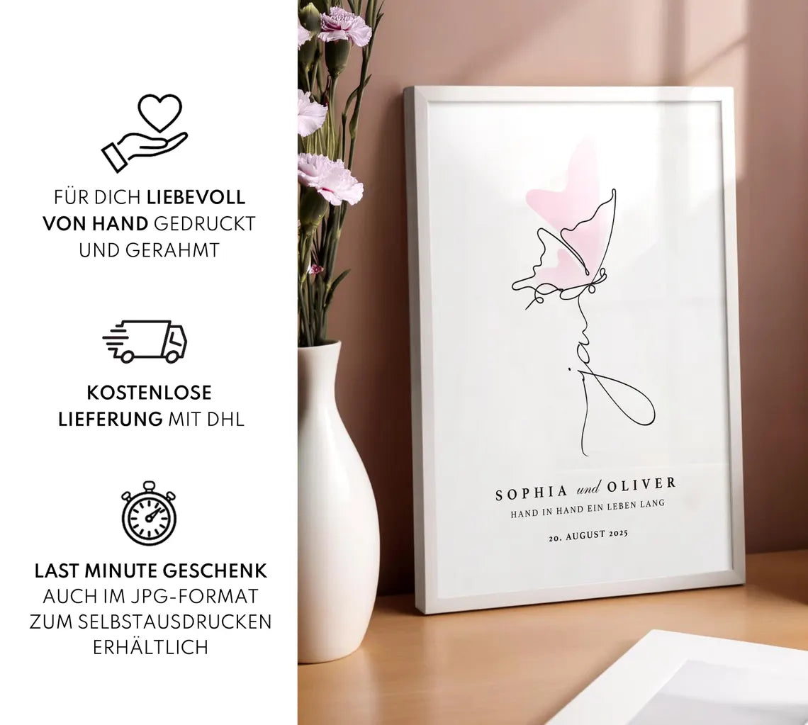 Ja Hochzeit Geschenk personalisiert mit Namen - Hand in Hand Poster Brautpaar