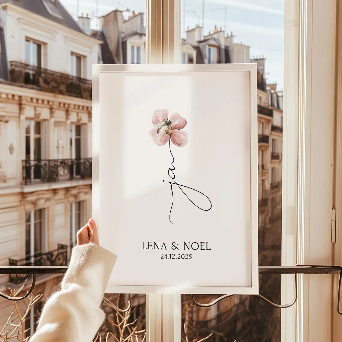 Ja Poster Hochzeit – Geschenk mit Blumen für das Brautpaar