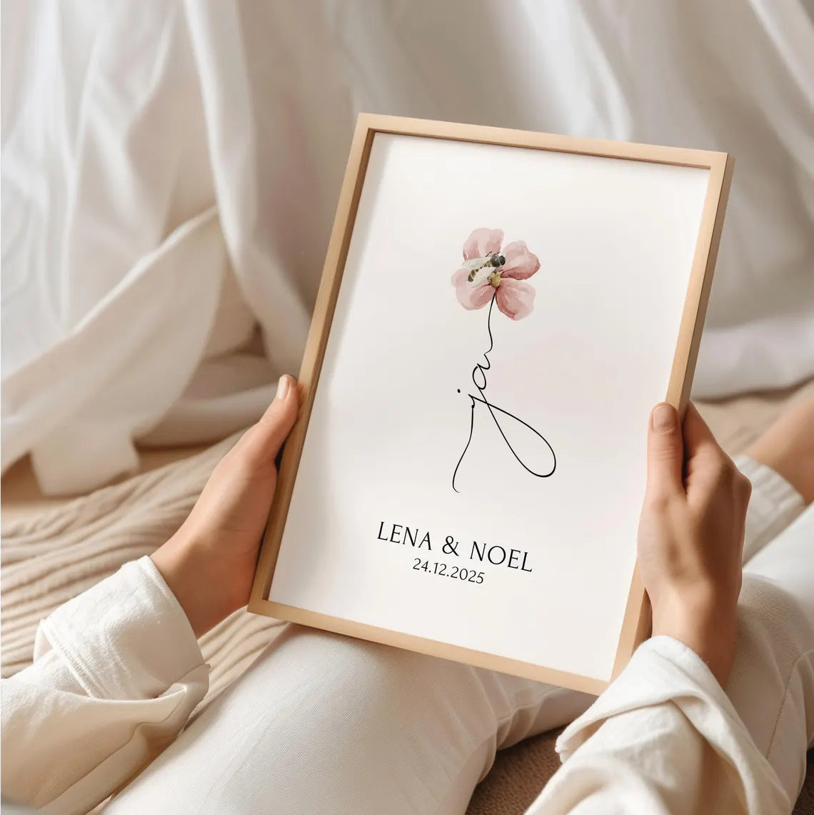 Ja Poster Hochzeit – Geschenk mit Blumen für das Brautpaar