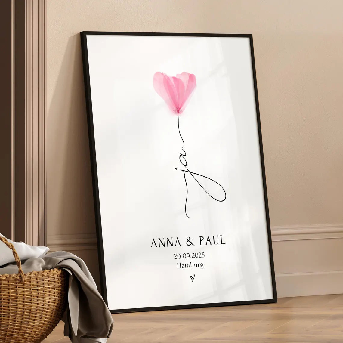 Hochzeit Geschenk Brautpaar personalisiert Ja Poster mit Namen – Verlobungsgeschenk Bilderrahmen
