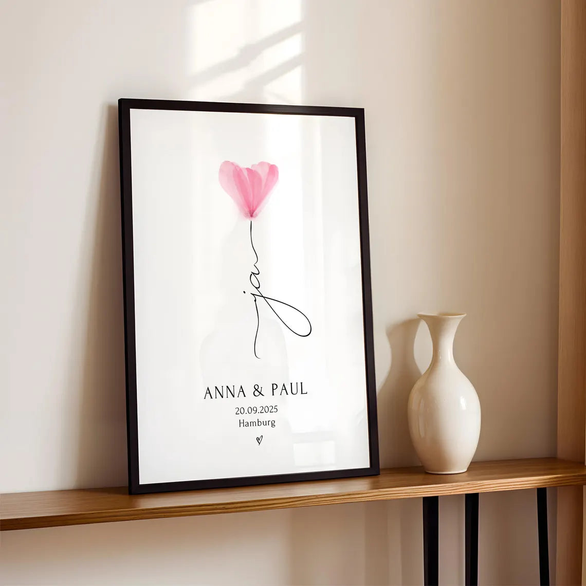 Hochzeit Geschenk Brautpaar personalisiert Ja Poster mit Namen – Verlobungsgeschenk Bilderrahmen