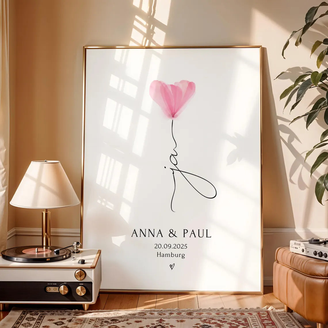 Hochzeit Geschenk Brautpaar personalisiert Ja Poster mit Namen – Verlobungsgeschenk Bilderrahmen