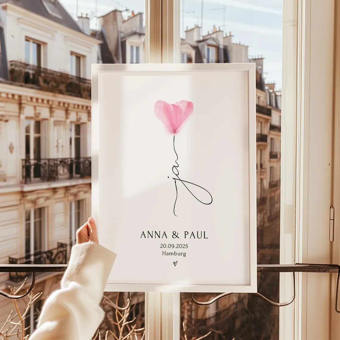 Hochzeit Geschenk Brautpaar personalisiert Ja Poster mit Namen – Verlobungsgeschenk Bilderrahmen