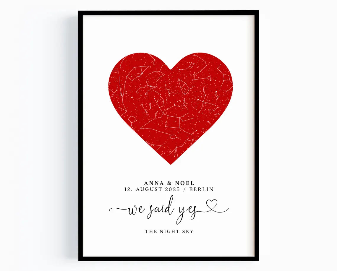 Personalisiertes Verlobungsgeschenk & Hochzeitsgeschenk - We said yes Poster mit Sternenhimmel