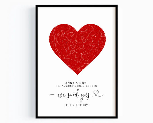 Personalisiertes Verlobungsgeschenk & Hochzeitsgeschenk - We said yes Poster mit Sternenhimmel