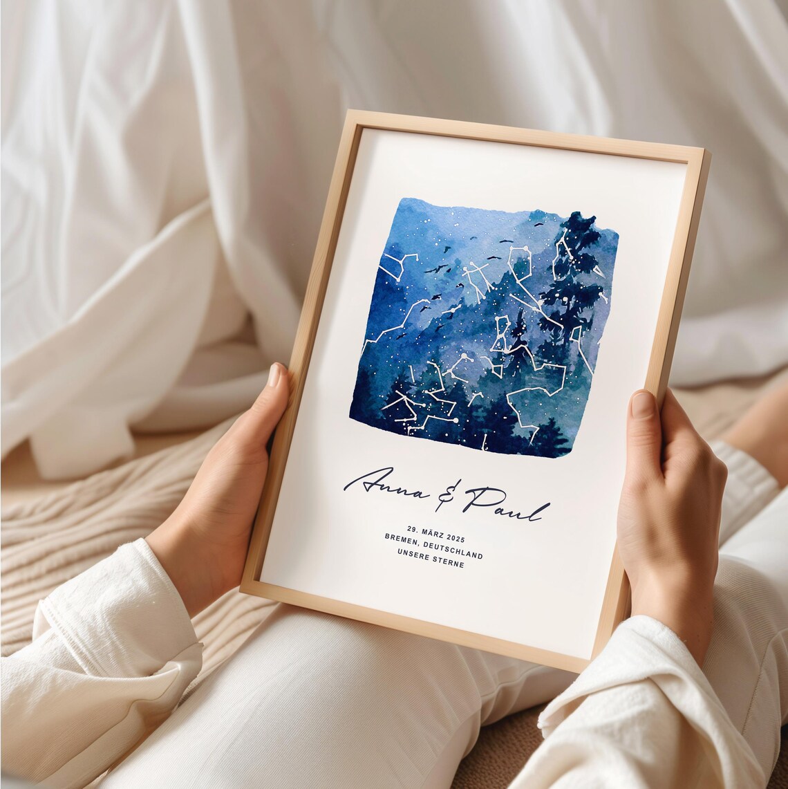 Unsere Sterne - Poster -  Personalisierte Sternkarte in Aquarell, Wald