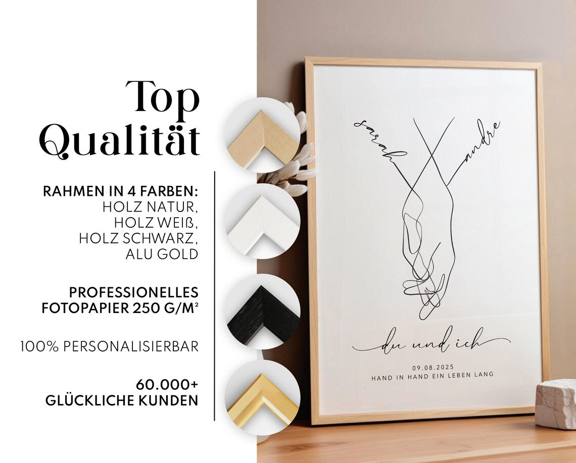 Du und ich Bild – Personalisiertes Hochzeitsgeschenk für Brautpaar Verlobungsgeschenk