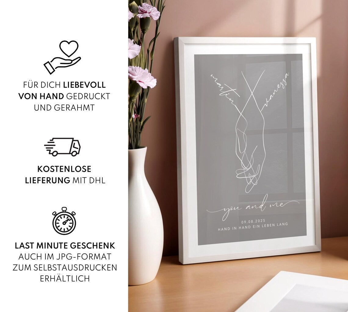 Du und ich Bild – Personalisiertes Hochzeitsgeschenk für Brautpaar Verlobungsgeschenk
