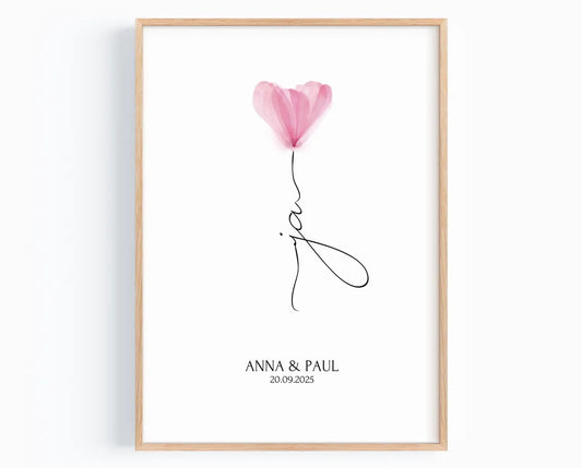 Personalisiertes Ja Poster mit Blume Geschenk Brautpaar Hochzeit