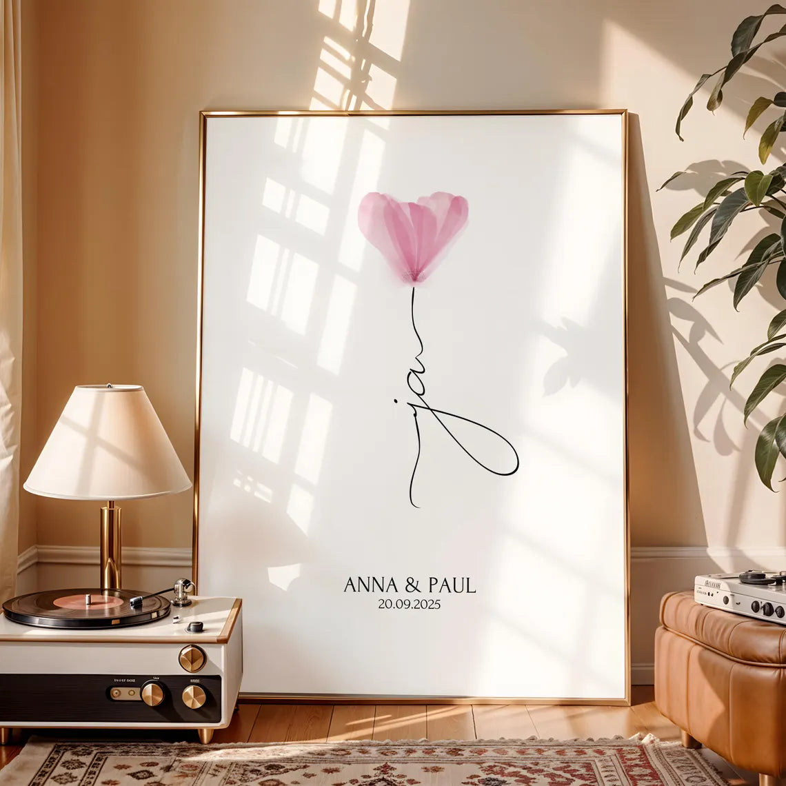 Personalisiertes Ja Poster mit Blume Geschenk Brautpaar Hochzeit