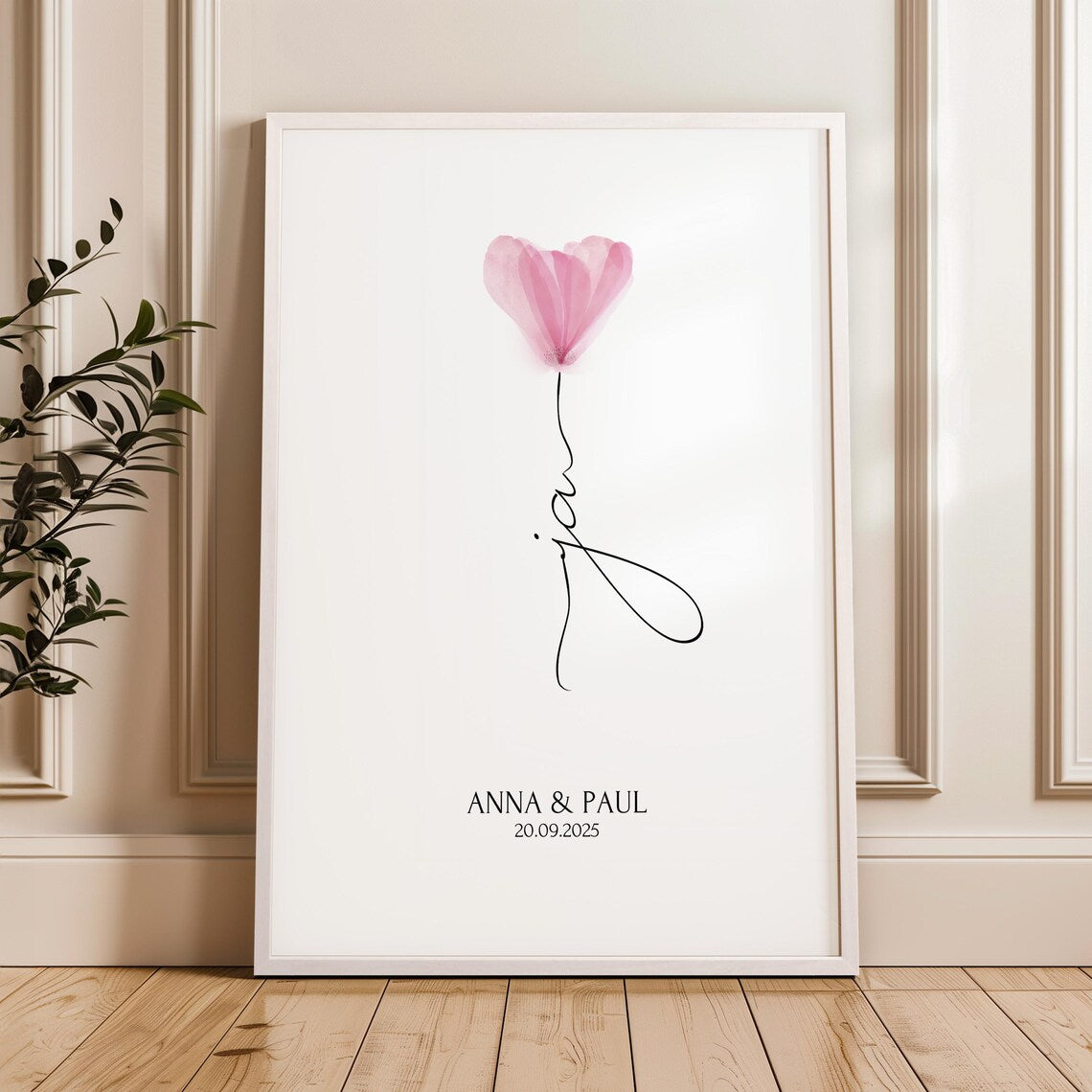 Personalisiertes Ja Poster mit Blume Geschenk Brautpaar Hochzeit
