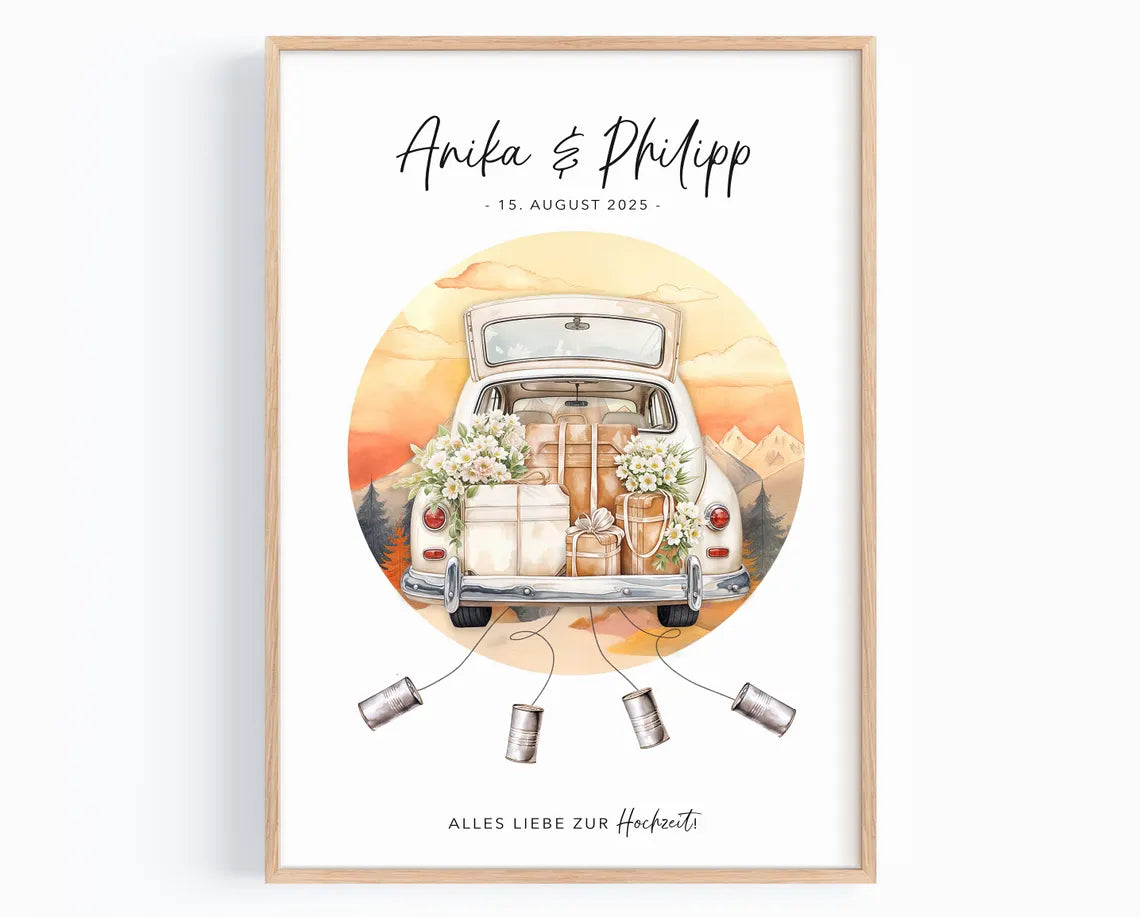 Hochzeitsgeschenk Geld – Bild mit Auto für Brautpaar