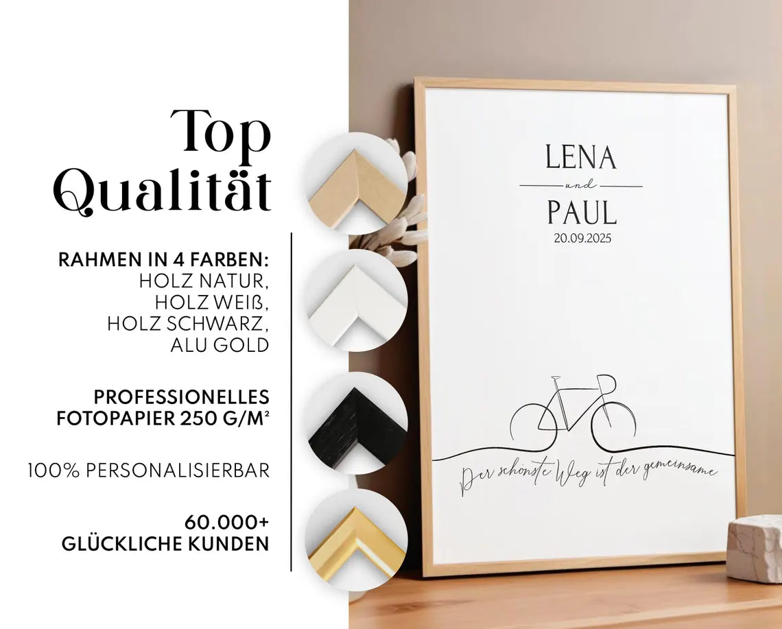 Hochzeit Geschenk personalisiertes Fahrrad Poster A4 A3 A2