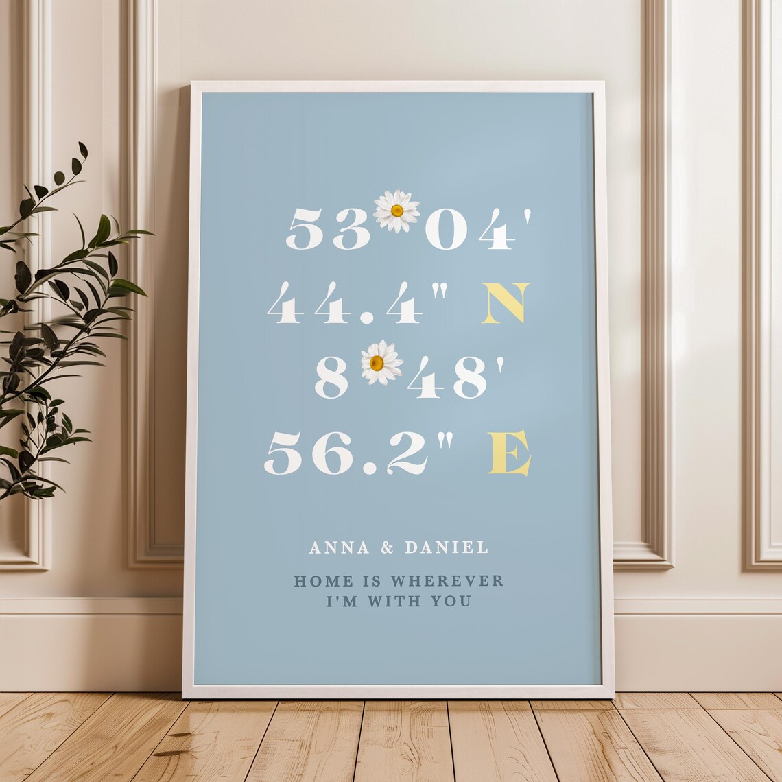 Koordinaten Bild Blau personalisiert – Geschenk für sie oder ihn zum Valentinstag, Jahrestag oder Hochzeitstag