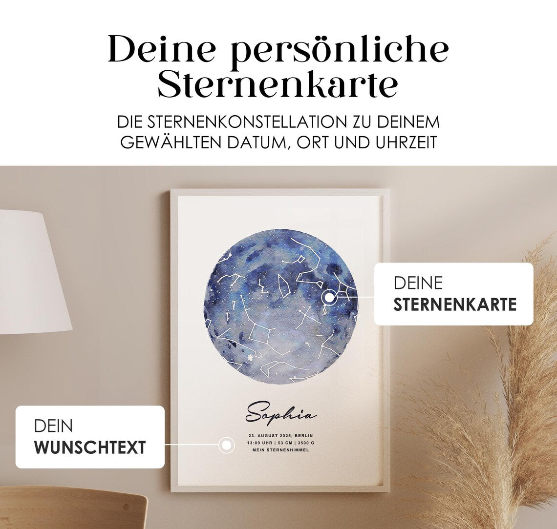 Personalisierte Sternenkarte – Geschenk zum Valentinstag oder Jahrestag für ihn & sie