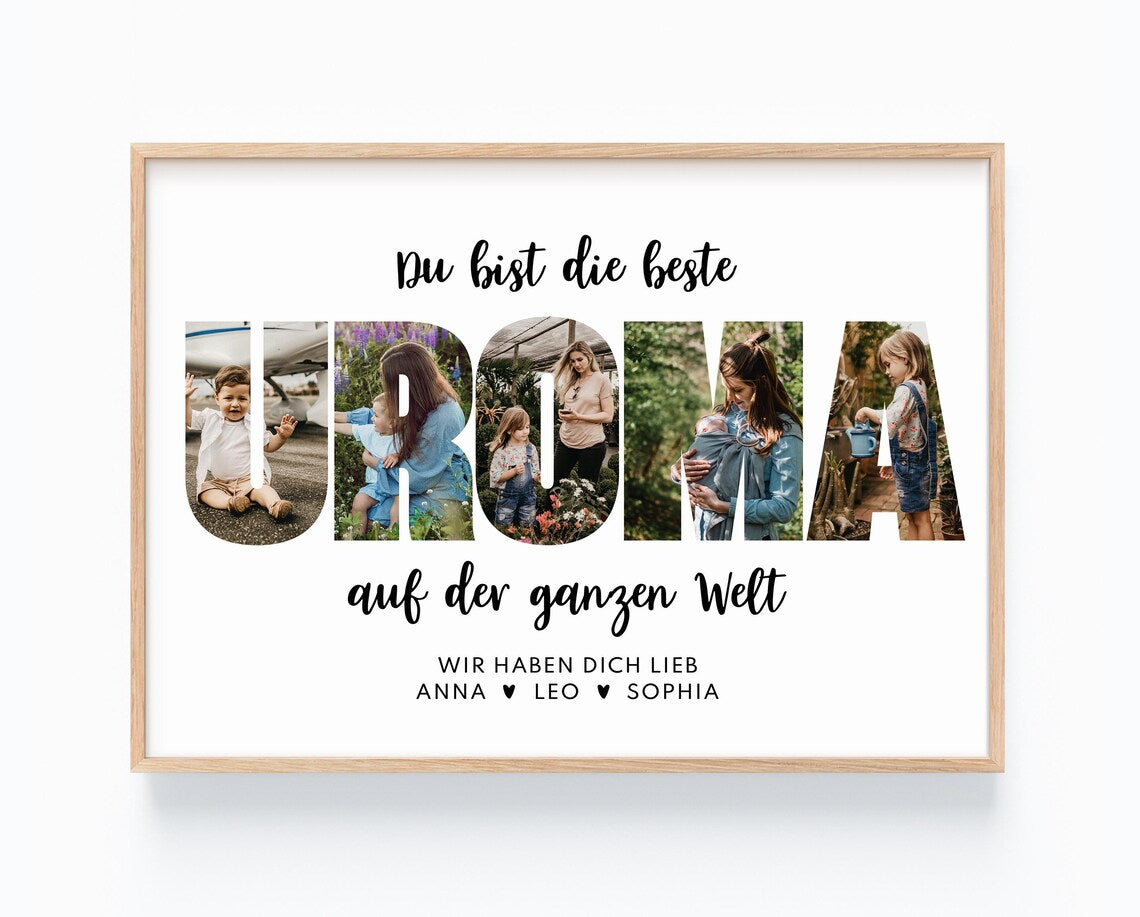 Personalisierte Fotocollage für Uroma als Geschenk von den Enkeln