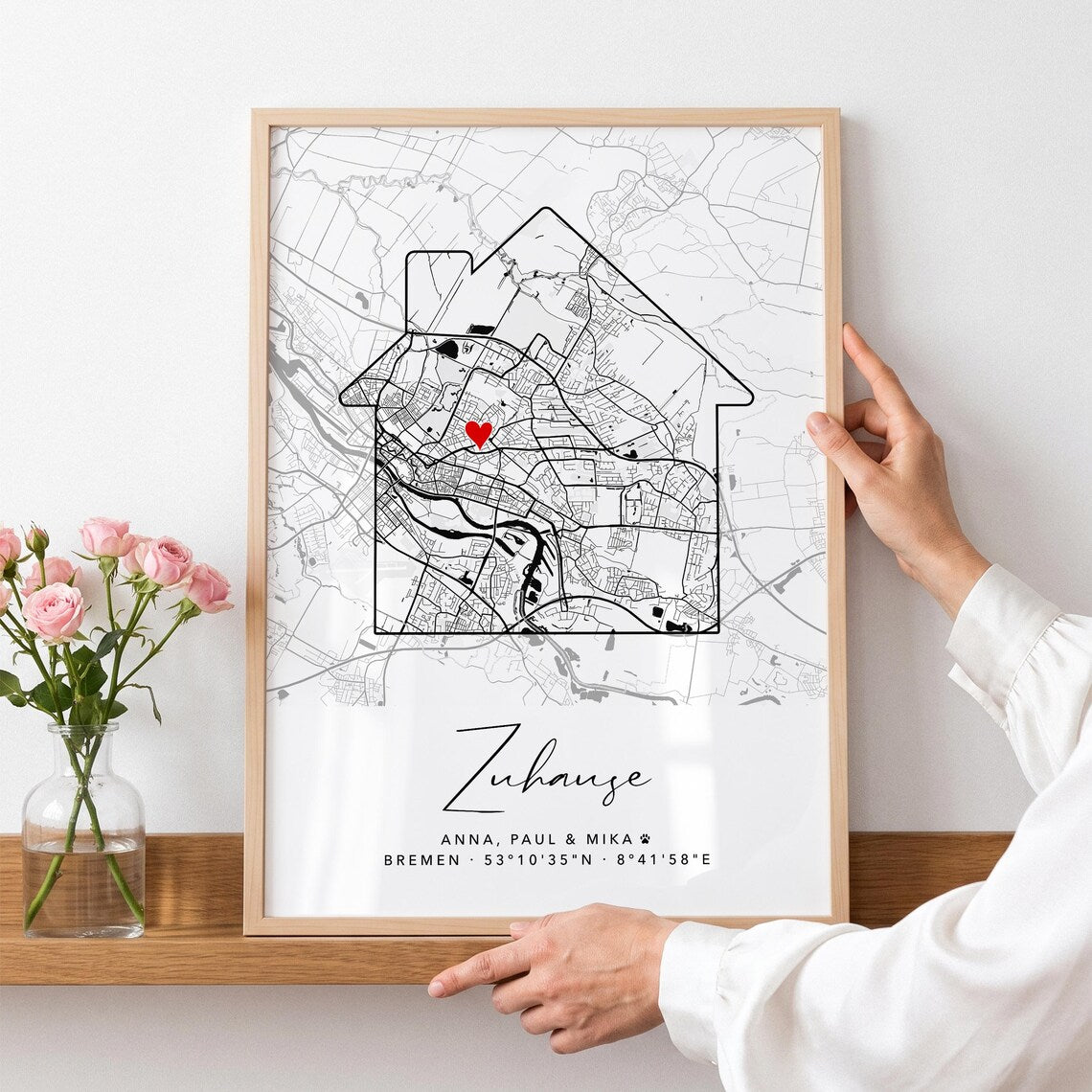 Personalisiertes Zuhause Poster mit Stadtplan – Individuelle Karte mit Namen & Koordinaten
