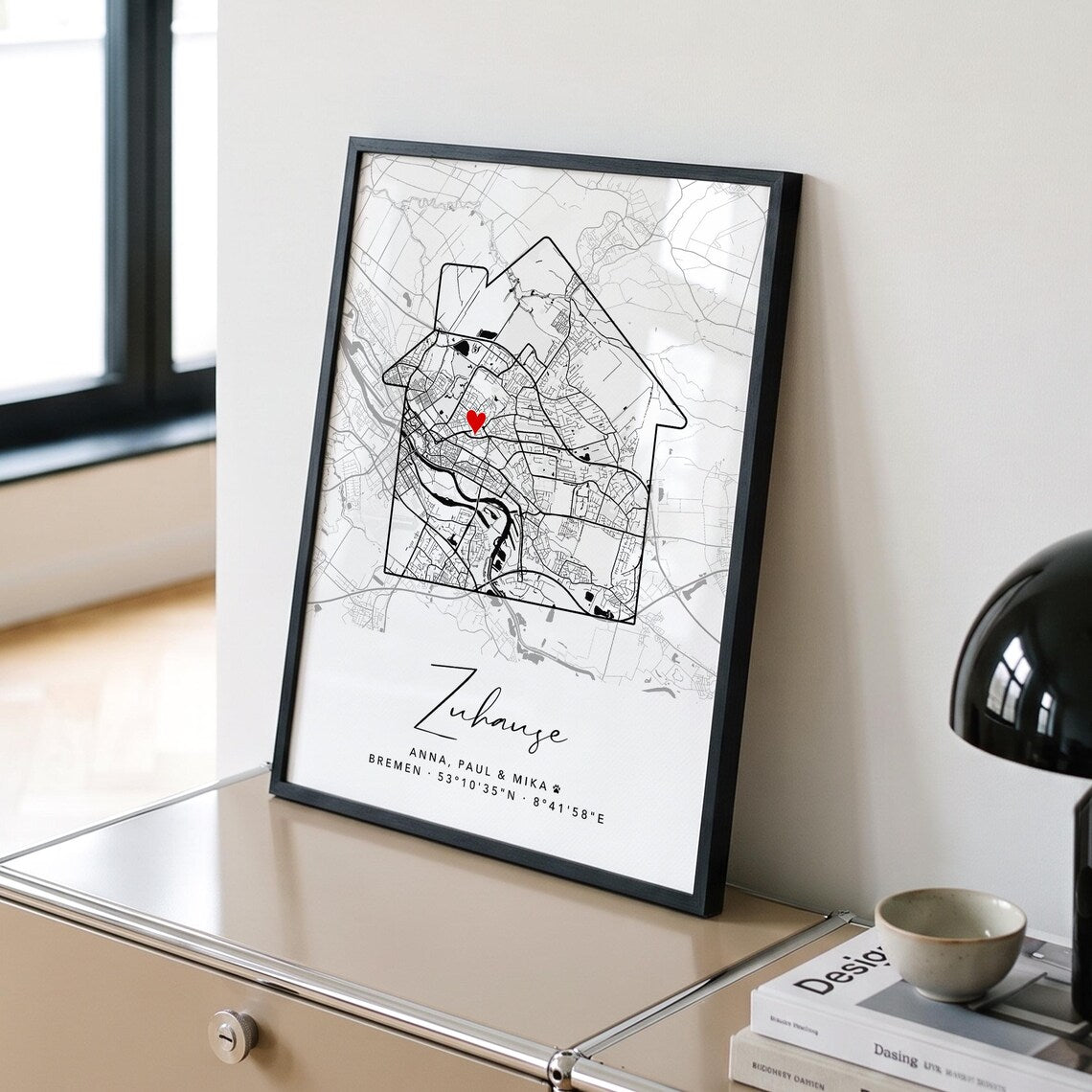 Personalisiertes Zuhause Poster mit Stadtplan – Individuelle Karte mit Namen & Koordinaten