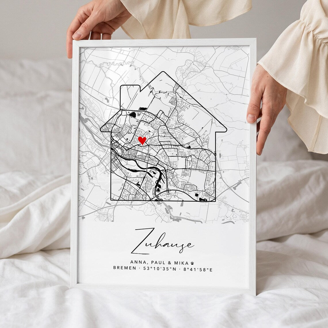 Personalisiertes Zuhause Poster mit Stadtplan – Individuelle Karte mit Namen & Koordinaten